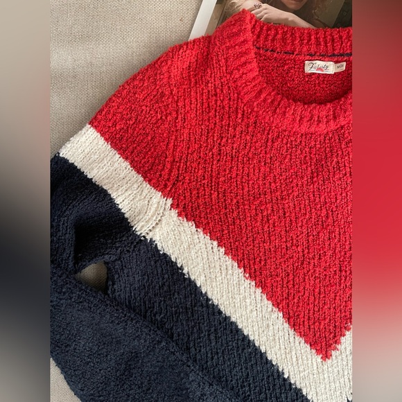 Faherty Red/White/Navy Cotton Blend Crewneck Sweater Size M - Picture 8 of 16